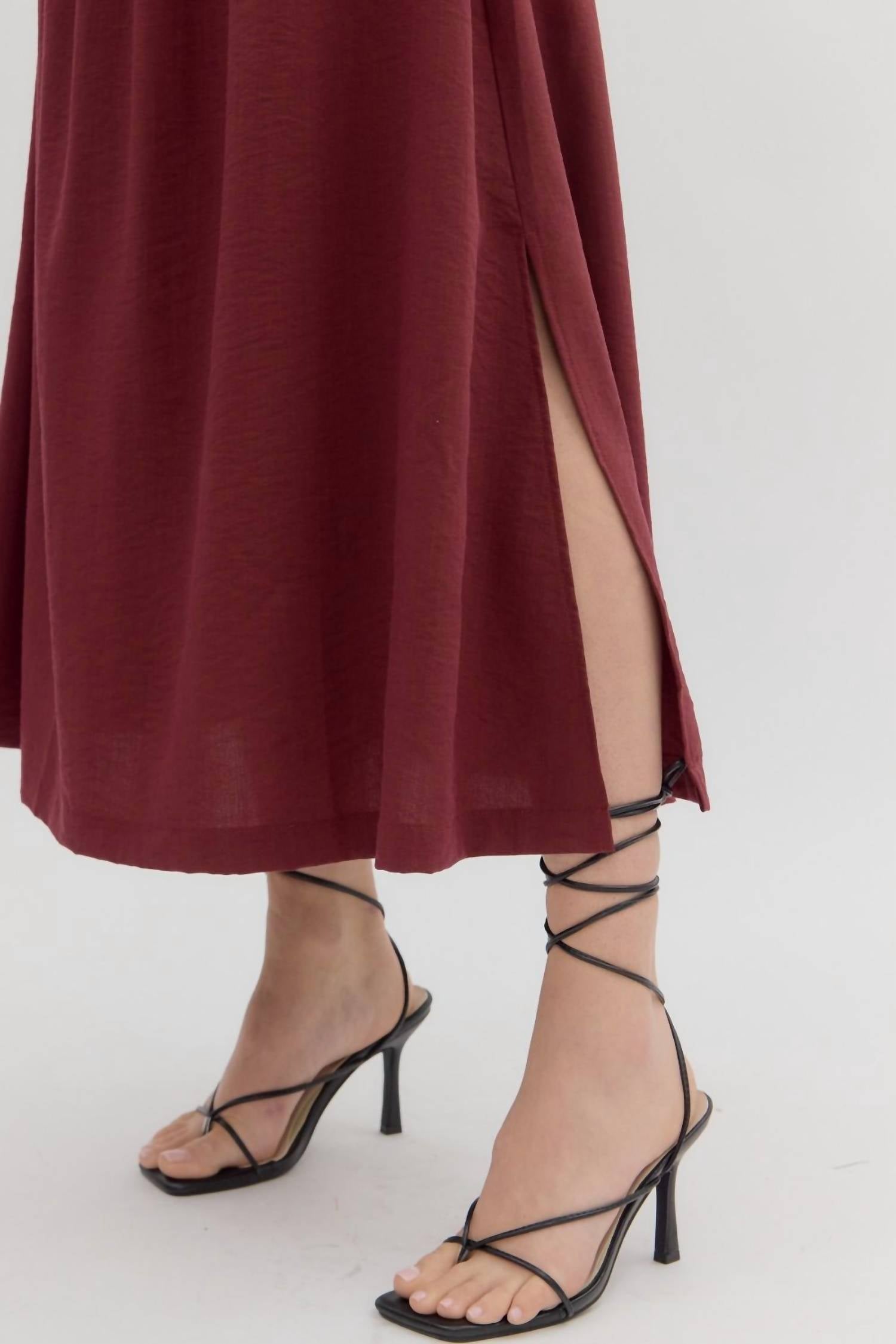 entro Woven Slit Midi Skirt in wine - women's skirt - view 4