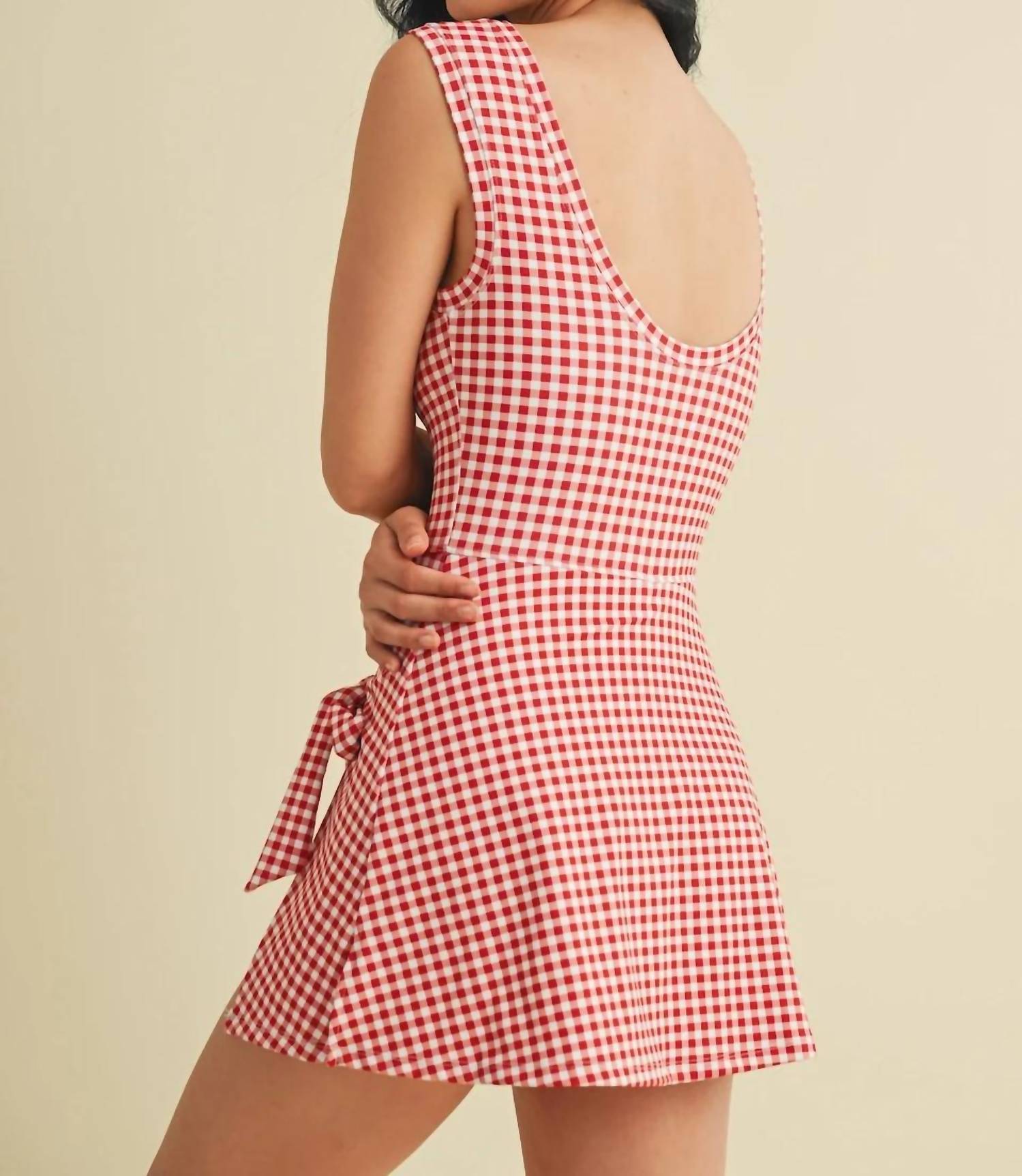 Kimberly C - Gingham Print Wrap Tie Front Mini Dress