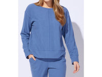 ESCAPE BY HABITAT Buttery Rib Knit Snuggly Pullover in denim - women's long sleeve top