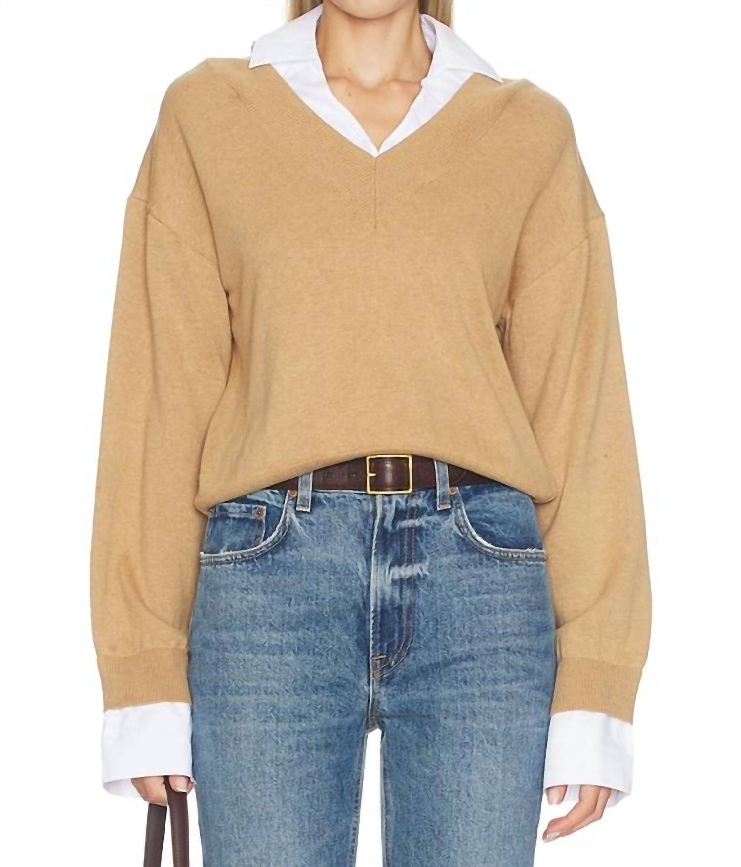 Naadam - Mixed Media V-neck Top