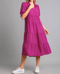 Umgee - Tiered Cuffed Sleeve Midi Dress