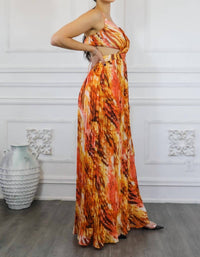 Surelymine - Pleated Cut Out Chiffon Maxi Dress