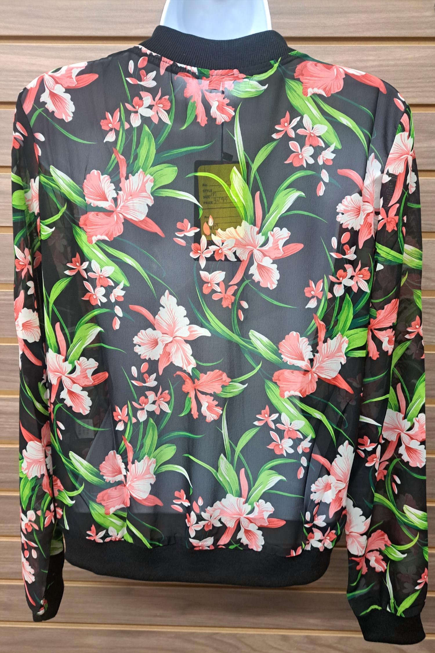 Day & Night - Women's Floral Zip Up See Thru Jacket