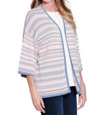 Multiples 3/4 Sleeve Set-In Sleeve Drop Shoulder Sweater Jacket in sleeve drop shoulder sweater jacket in pink striped - women's jacket