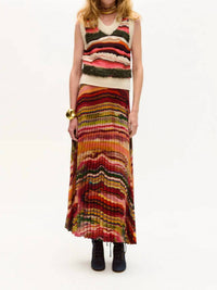 CAROLINA K Cleo Pleated Midi Skirt in ruby marble - women's skirt