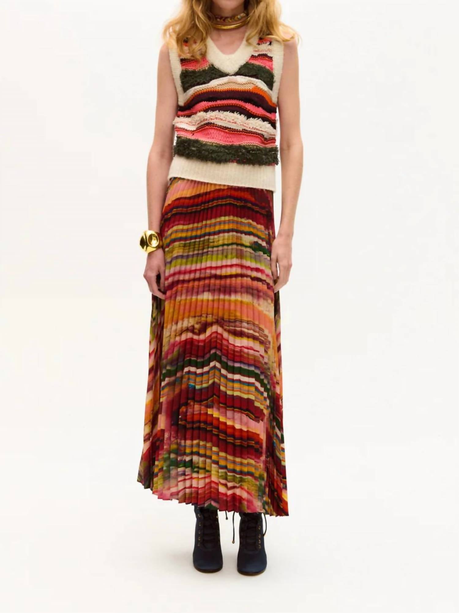 CAROLINA K Cleo Pleated Midi Skirt in ruby marble - women's skirt