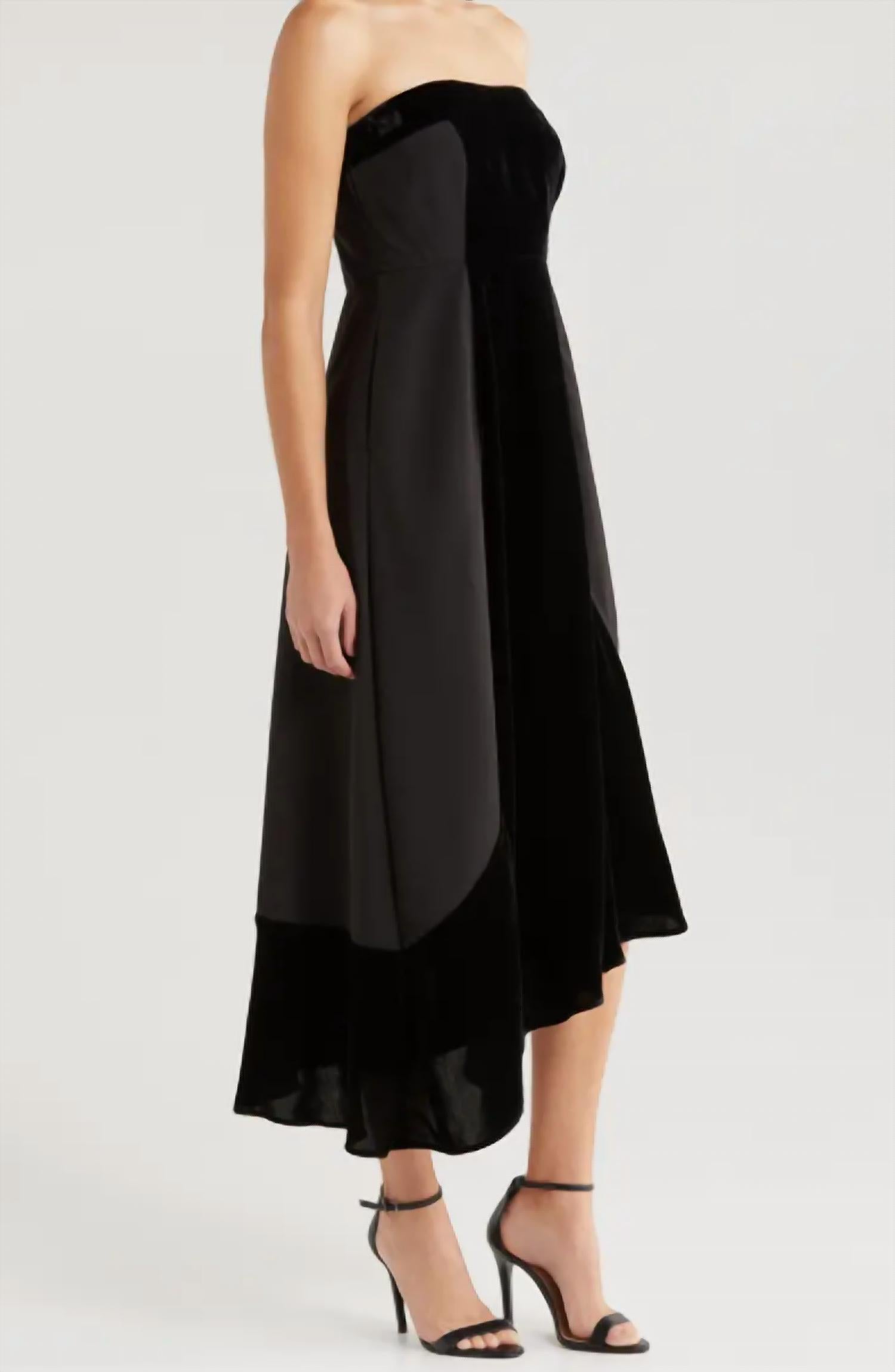 Du Paradis - Geneva Mixed Media Strapless Asymmetric Midi Dress
