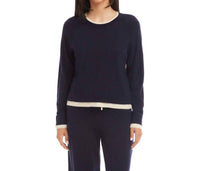 Karen Kane Contrast Crewneck Sweater in navy with cream - women's sweater