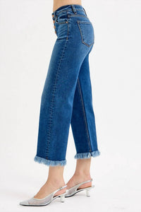 Risen - Mid Rise Crop Wide Button Down Jeans