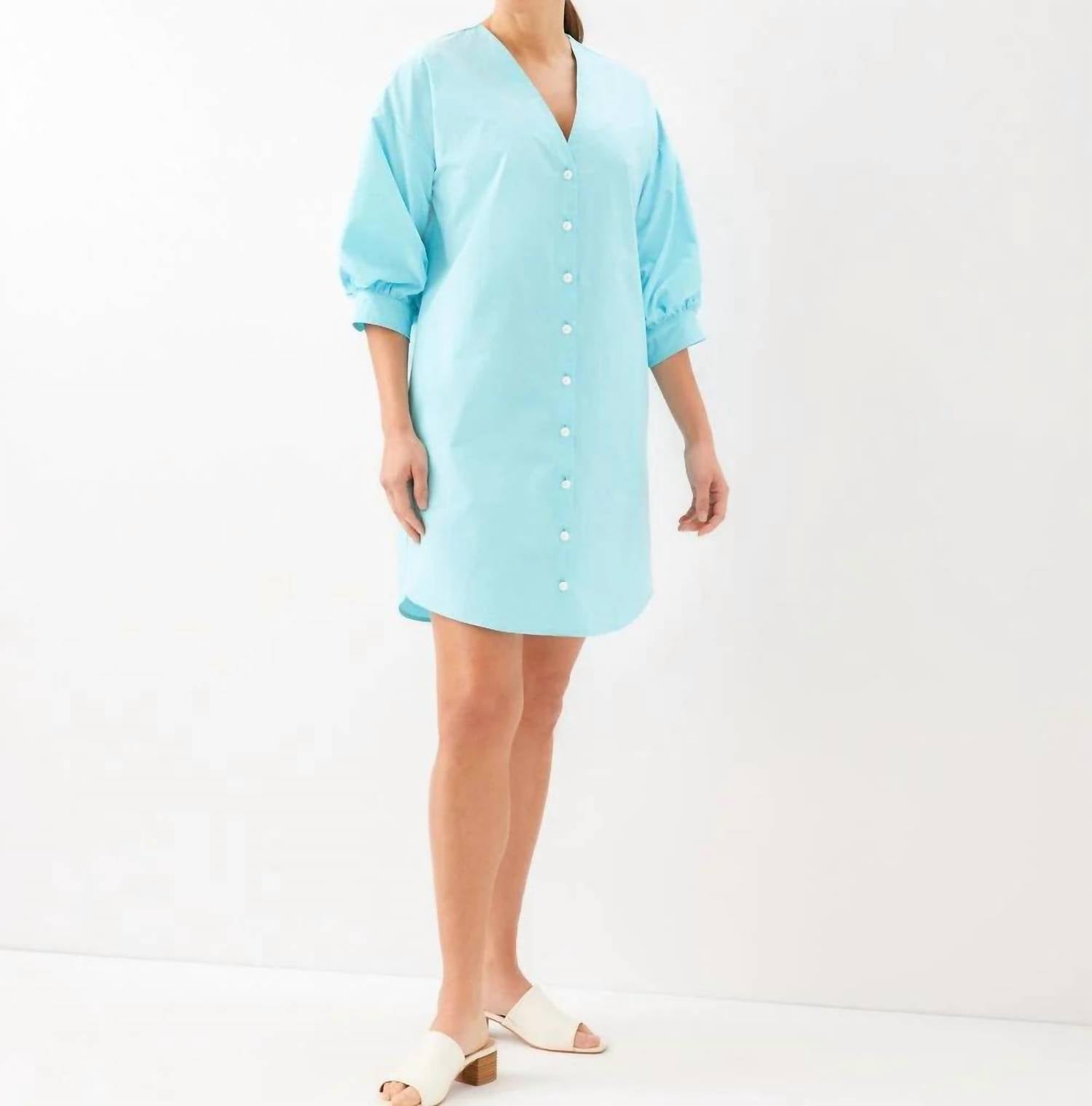 Karen Kane - Lantern Sleeve Pearl Button-Front Dress