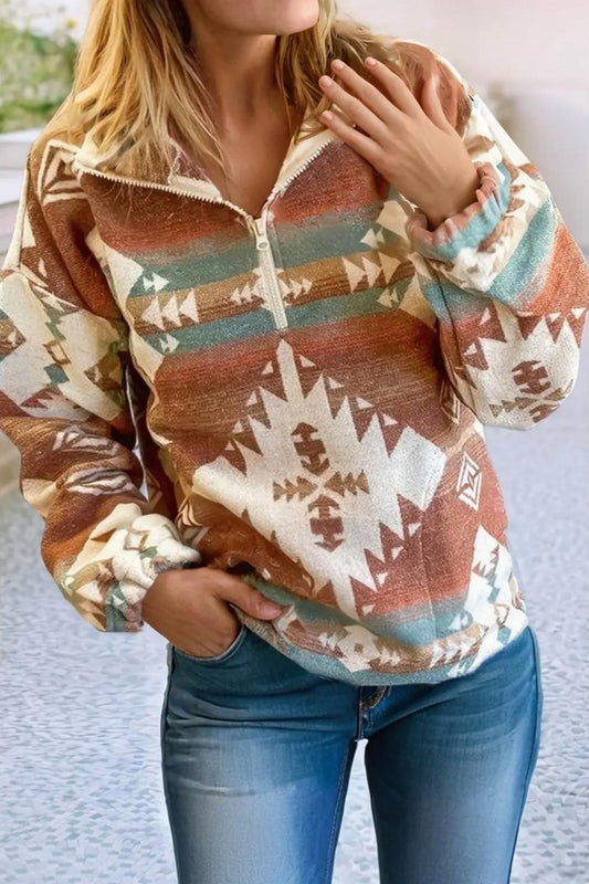 Little Daisy Closet - Quarter Zip Elastic Cuffs Western Sweatshirt