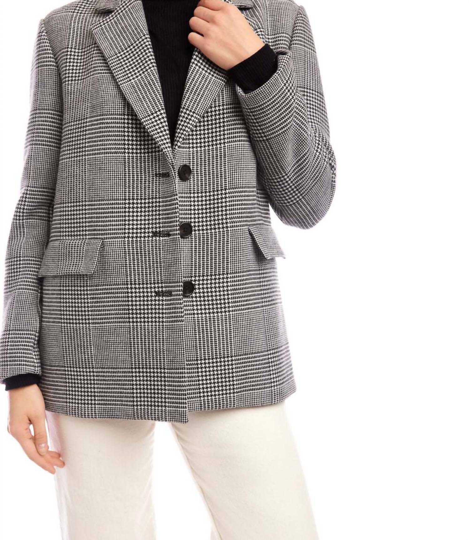 Karen Kane Houndstooth Blazer in black with off white - women's jacket - view 4