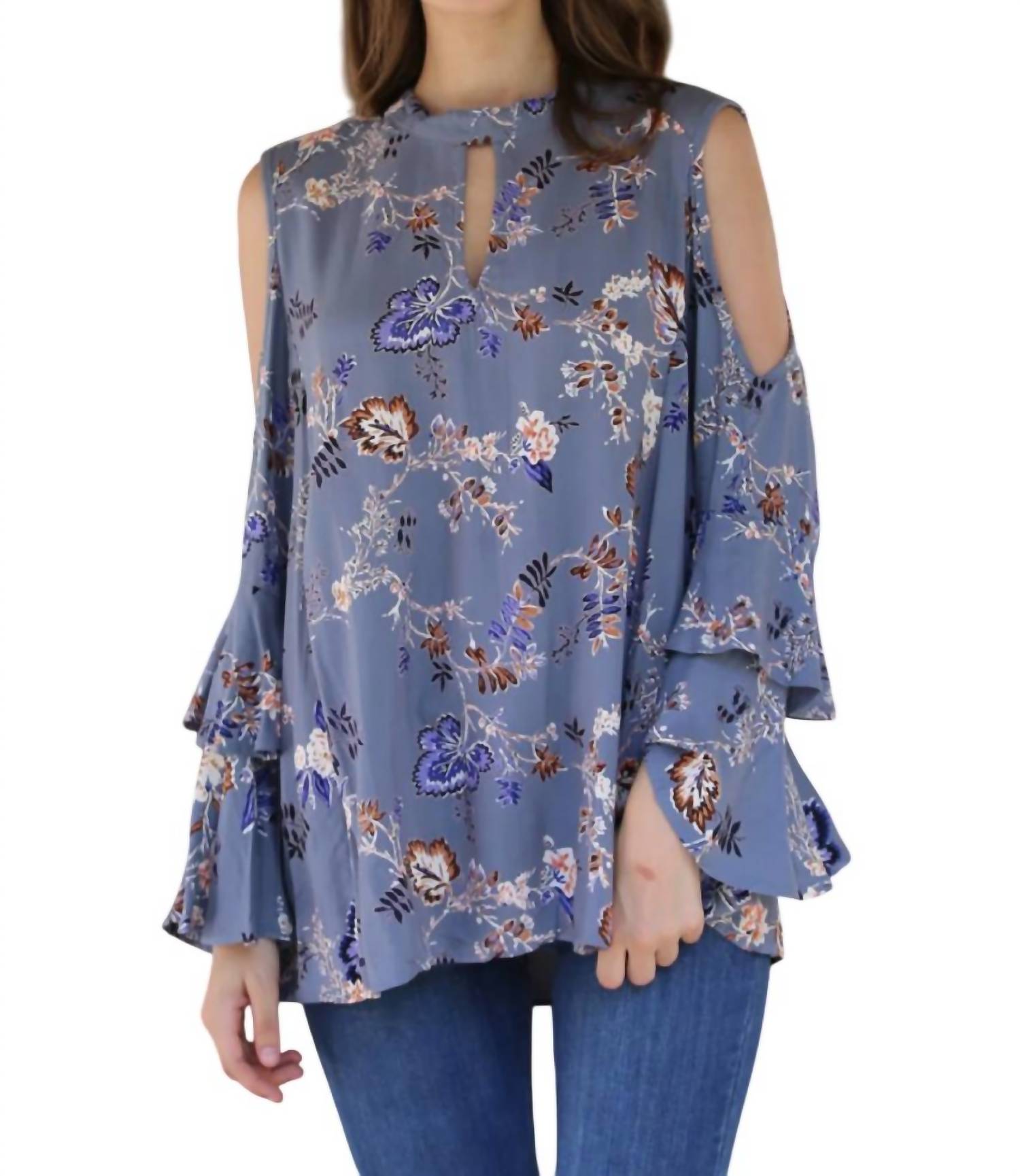 Angie - Jaquard Keyhole Cold Shoulder Top