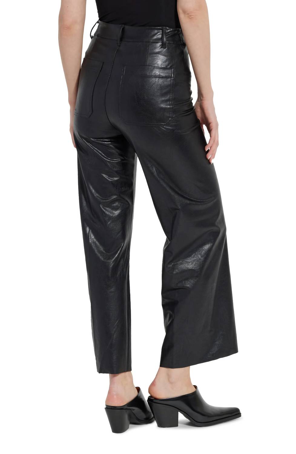 Lysse High Waist Faux Leather Wide Leg Pants in kohl black - women's pants - detail view