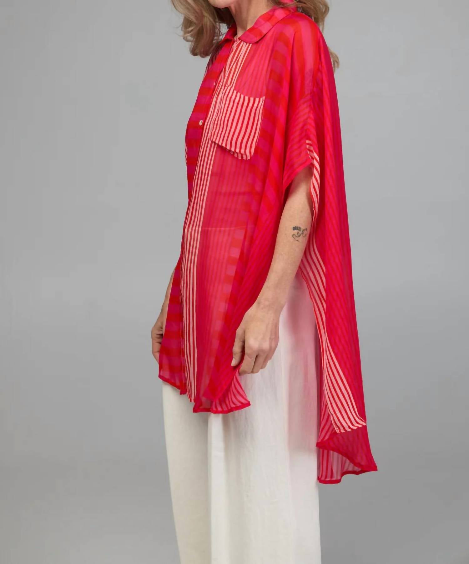 Saachi - Flowy Oversized Striped Button-up Shirt
