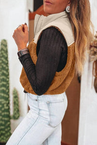 Lovesoft Women's Half-zip Sherpa Pullover Vest in beige brown - women's jacket - alternate view