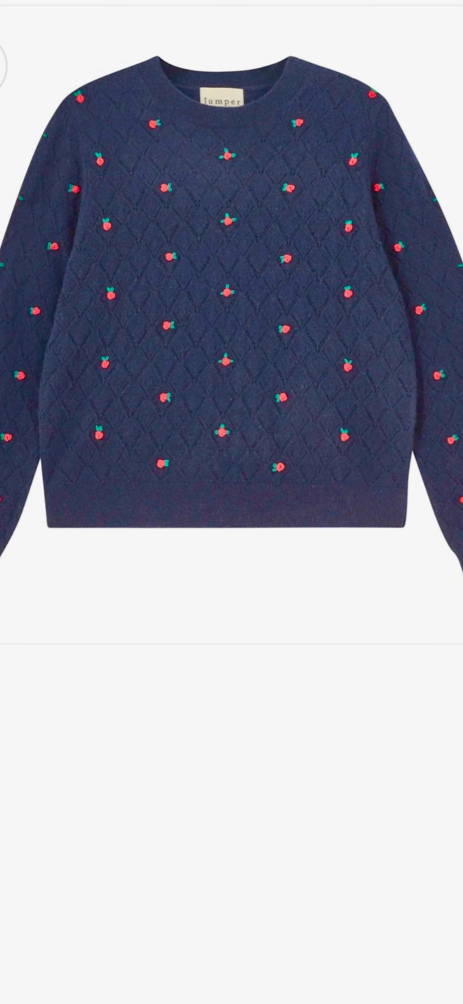 Jumper1234 Women's Fancy Floral Crew Jumper in v1_new navy_red_greeb - women's sweater