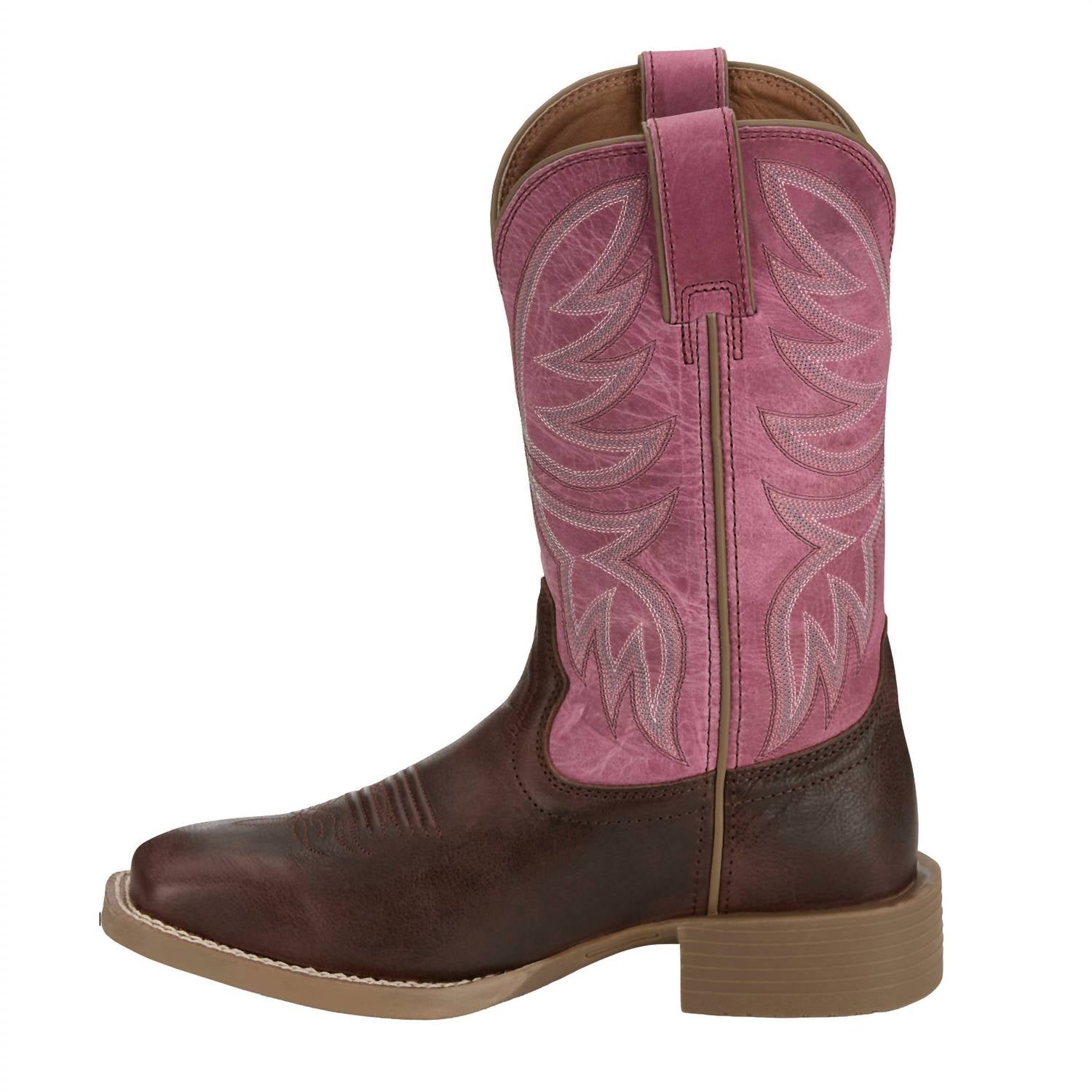 Justin Women's Buffalo Vamp Buffalo Top Cowgirl Boot - Medium in brown pink - women's shoe - detail view
