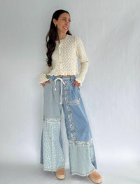 Peach Love Eyelet Knit Ruffle Hem Cardigan in white - women's cardigan - alternate view
