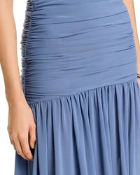 BARDOT Solana Gathered Mesh Strapless Maxi Dress in dusty blue - women's dress - view 5