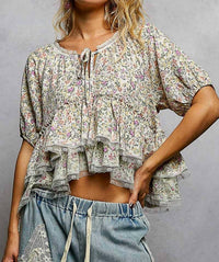 Pol - Floral Balloon Sleeve Woven Top