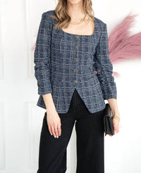 SKIES ARE BLUE Tweed Button Jacket in navy - women's jacket