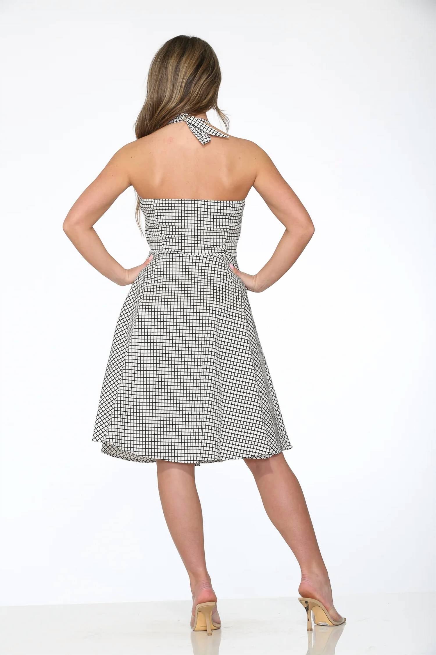 Orchid Bloom - Checkmate Halter Swing Dress