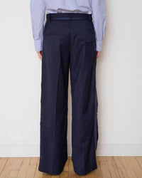 WE-AR4 Tuxedo Wide Leg Trouser in navy check - women's pants - detail view
