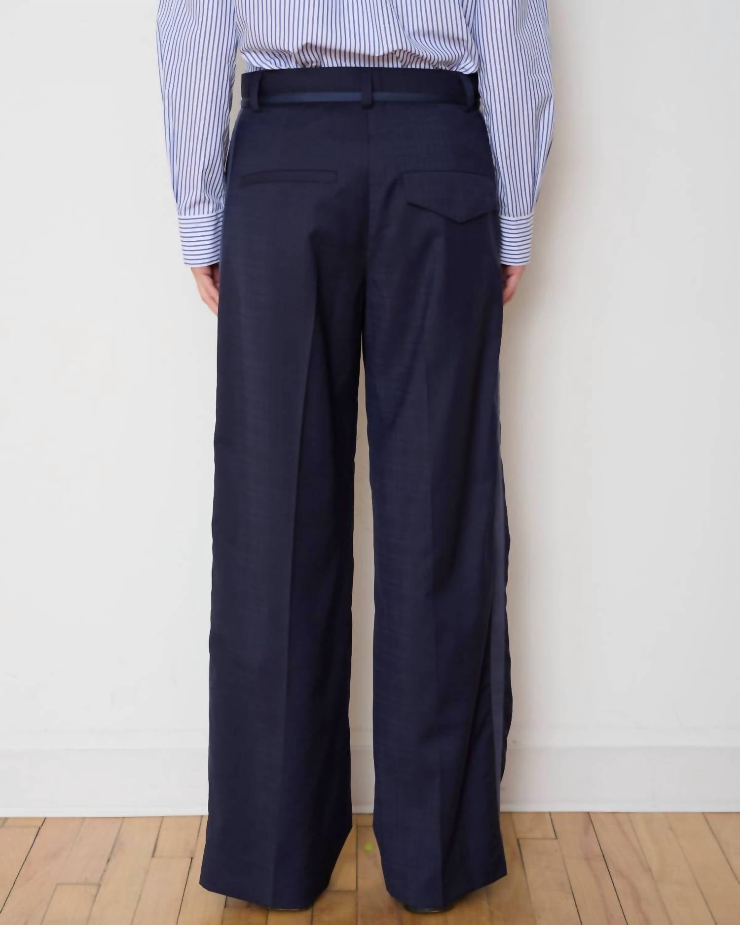WE-AR4 Tuxedo Wide Leg Trouser in navy check - women's pants - detail view