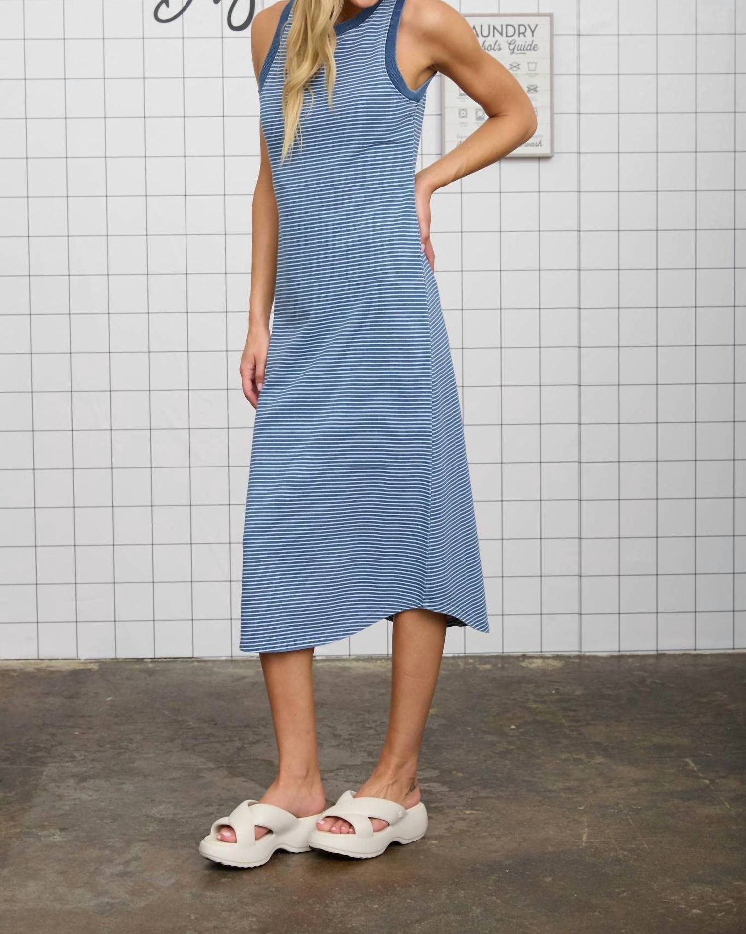 Joa - Washed Stripe Sleeveless Tank Knit Midi Dress
