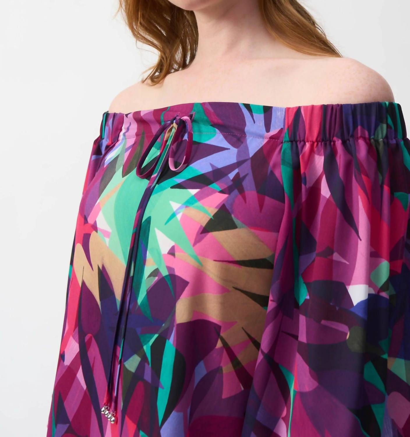 Joseph Ribkoff - Tropical Print Off-shoulder Boxy Top