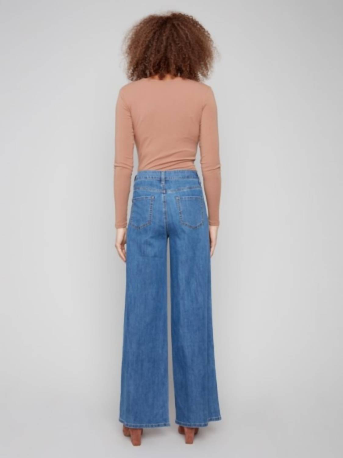 Charlie B - Wide Leg Stretch Denim Pants With Slash Pockets