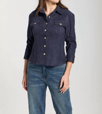 APNY VEGAN LEATHER SHIRT in navy - women's shirt - detail view