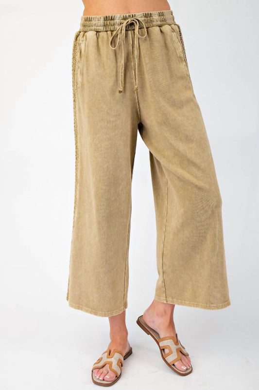 Easel - Crochet Lace Trim Wide Leg Pants