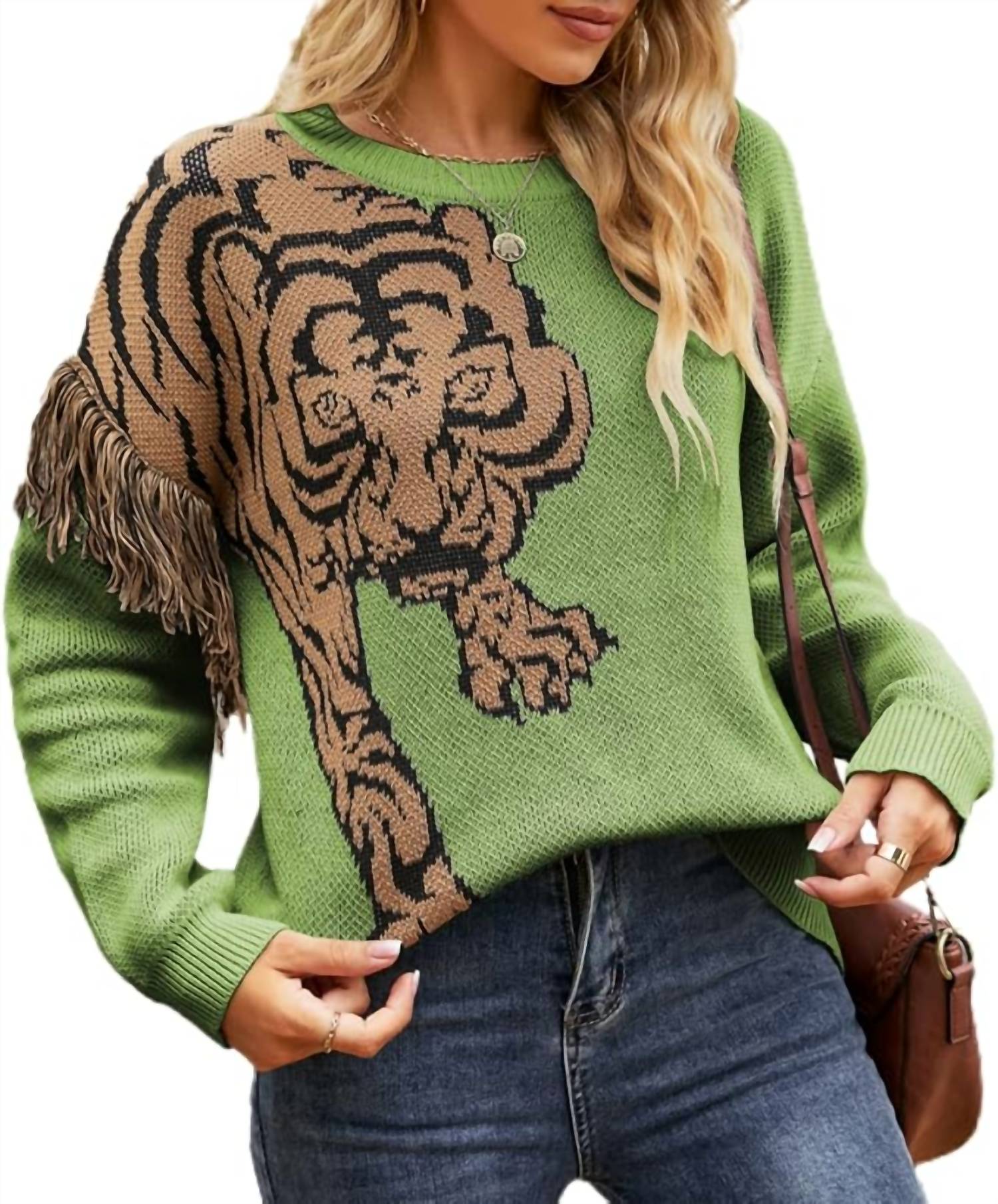 Miss Sparkling Tiger Sweater in green - women's sweater - detail view