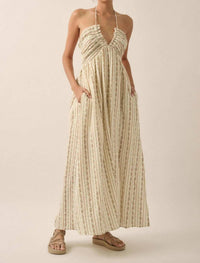 Promesa - Trellis Blossoms Floral Gauze Halter Maxi Dress