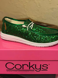 Corkys Footwear Women's Kyak Shoes in green glitter - women's sneaker