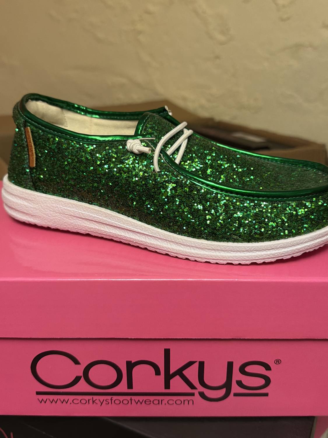 Corkys Footwear Women's Kyak Shoes in green glitter - women's sneaker