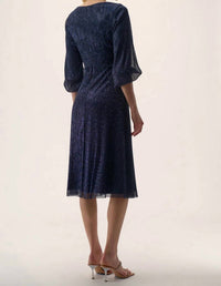 Joseph Ribkoff - Sparkle Mesh 3/4 Puff Sleeve Fit And Flare Dress