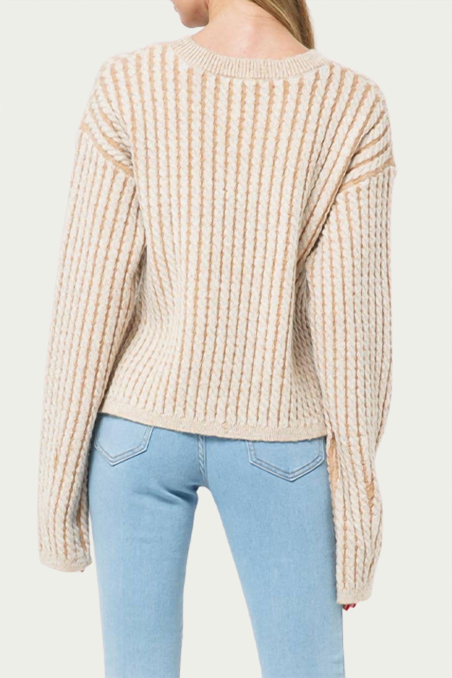 CROPPED CABLE-KNIT STRIPED SWEATER