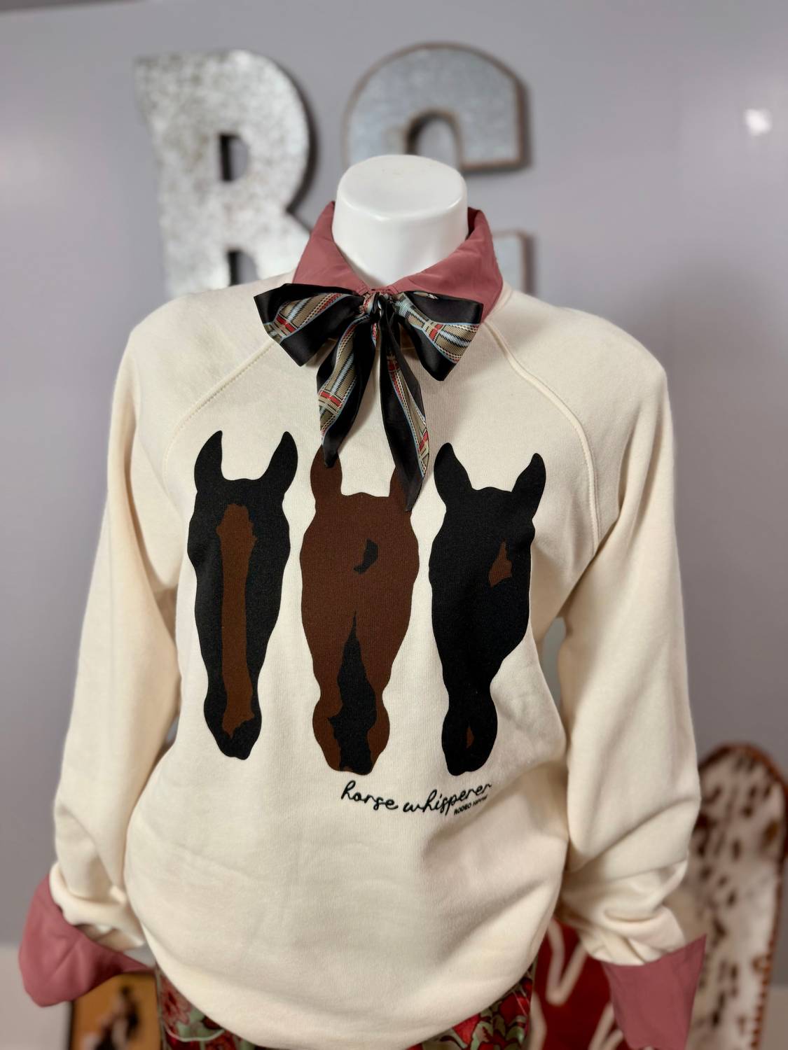 Rodeo Hippie Women's Horse Whisperer Sweatshirt in natural - women's top - alternate view