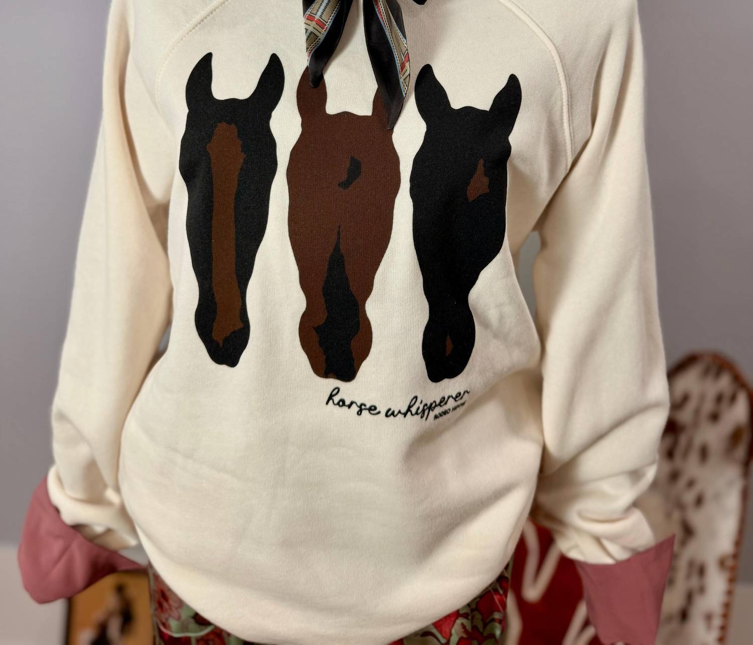 Rodeo Hippie Women's Horse Whisperer Sweatshirt in natural - women's top - detail view