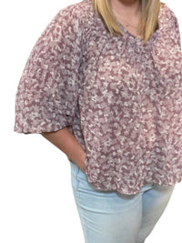 She + Sky - Floral Smocked Long Sleeve Top