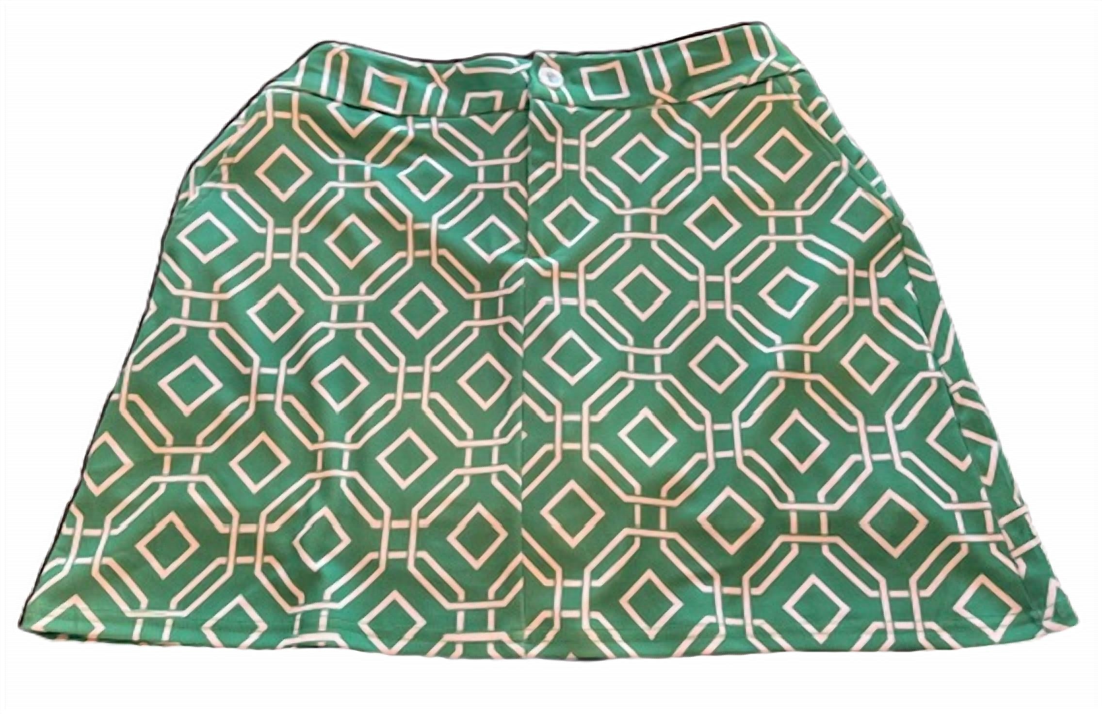 Top It Off Women's Graphic Design Front Zipper Pockets Skort in green white - women's shorts