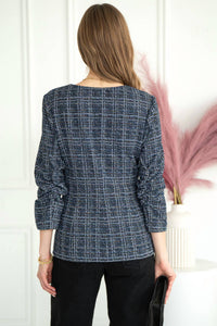 SKIES ARE BLUE Tweed Button Jacket in navy - women's jacket - detail view