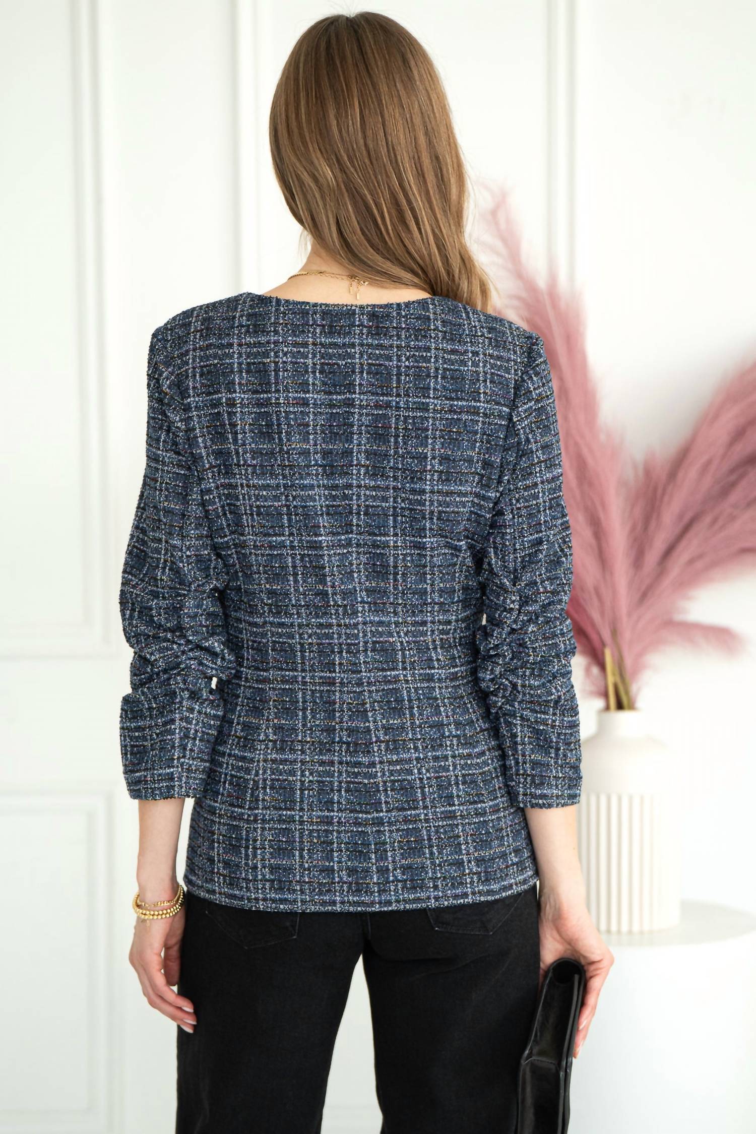 SKIES ARE BLUE Tweed Button Jacket in navy - women's jacket - detail view