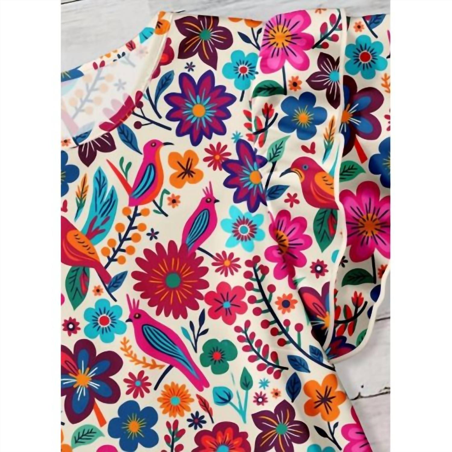 Rosa Clothing Women's Western Vintage Floral Ruffle Sleeve Top in multi - women's blouse - detail view