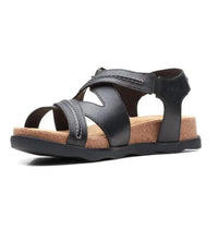Clarks Women's Brynn Ave Flat Sandal in black leather - women's sandal - detail view