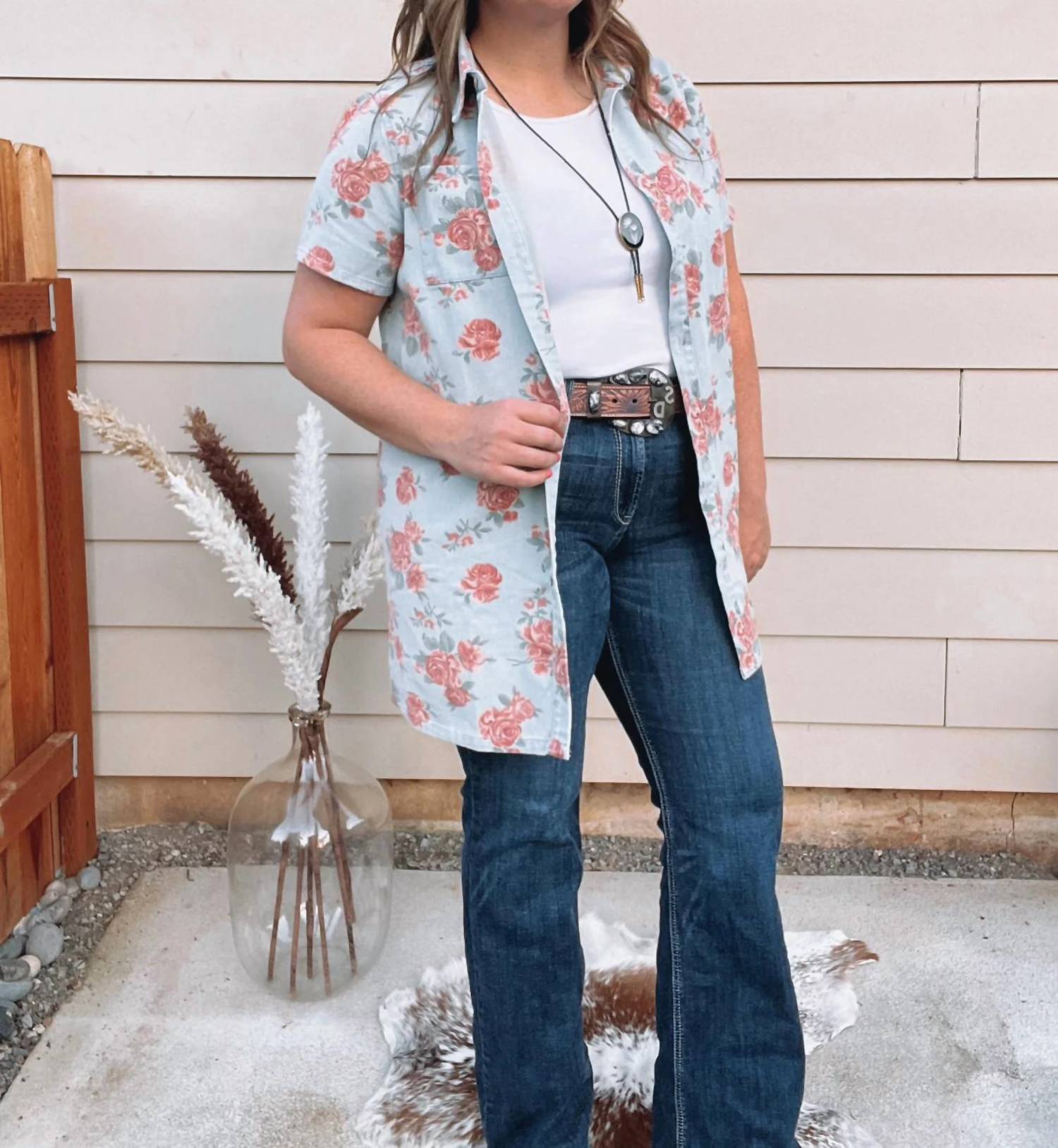 Adora - Floral Denim Shirt Dress Top