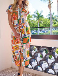 Tribal - Long Slit & Waist Pleat Shirt Dress